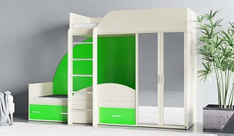Зеленая Детская кровать со шкафом Мартин 4 BMS