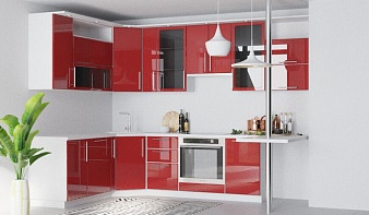 Кухонный гарнитур с барной стойкой Блеск-14 BMS красного цвета