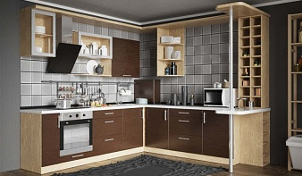 Кухня с барной стойкой Плаза BMS коричневого цвета