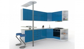 Угловая кухня с барной стойкой Виола 3 BMS в синих тонах