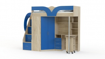 Синяя Детская кровать Мерабел со столом и ящиками BMS