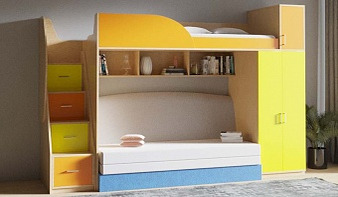 Желтая Детская кровать с диваном Клара 4 BMS