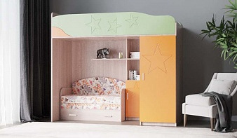Оранжевая Кровать с диваном Валли - 2 BMS