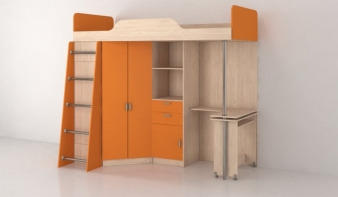 Оранжевая Кровать-чердак со столом Ника 427 BMS