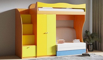 Желтая Кровать-чердак с диваном Мармелад 11 BMS