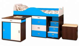 Синяя Детская кровать-чердак Бланши Люкс BMS