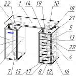 Чертеж Стол маникюрный с 2 тумбами Лавра BMS